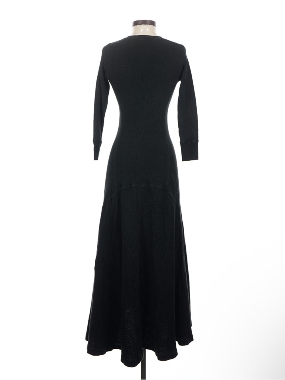 Polo Ralph Lauren Black Thermal Knit Long Sleeve Henley Maxi Dress Size Small - Picture 3 of 8